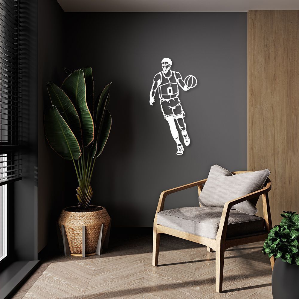 Quadro Escultura Jogador de Basquete JY 100x49 Branco