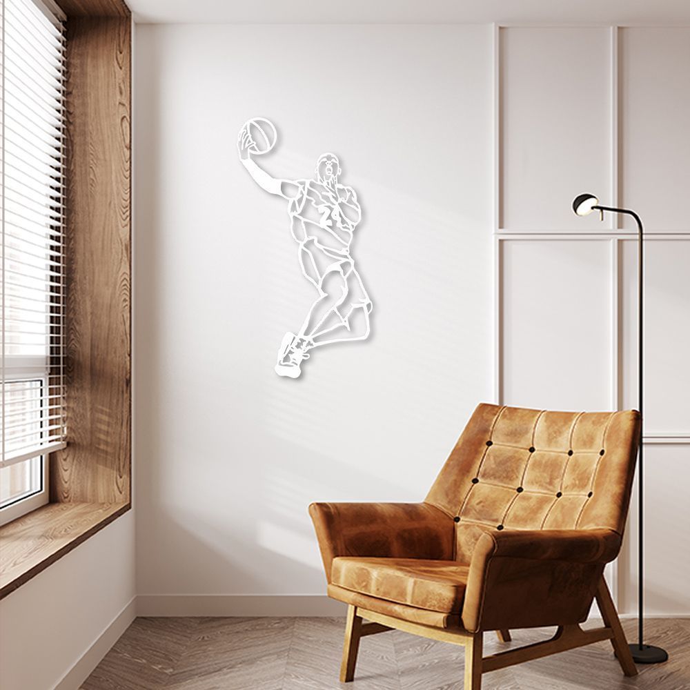 Quadro Escultura Jogador de Basquete K 100x40 Branco