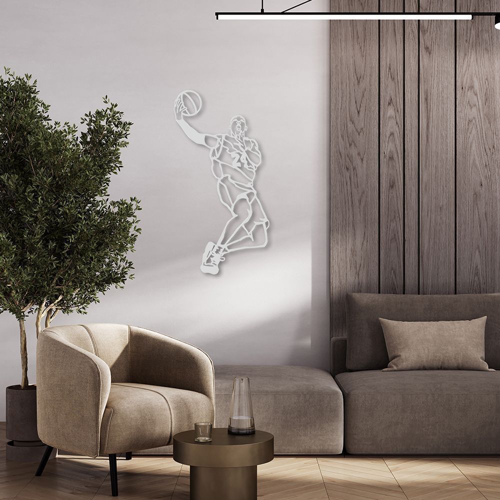 Quadro Escultura Jogador de Basquete K 80x32 Cinza