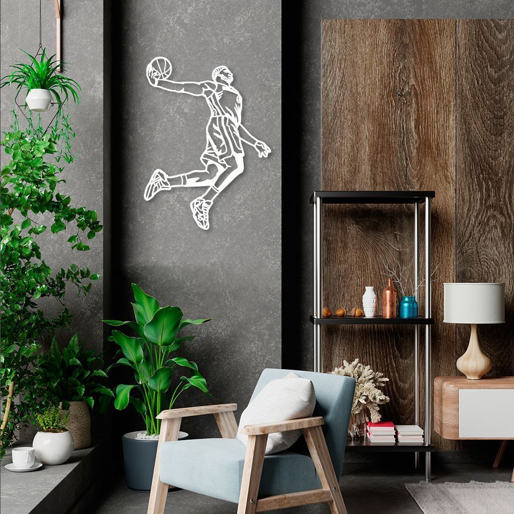 Quadro Escultura Jogador de Basquete L 120x101 Branco