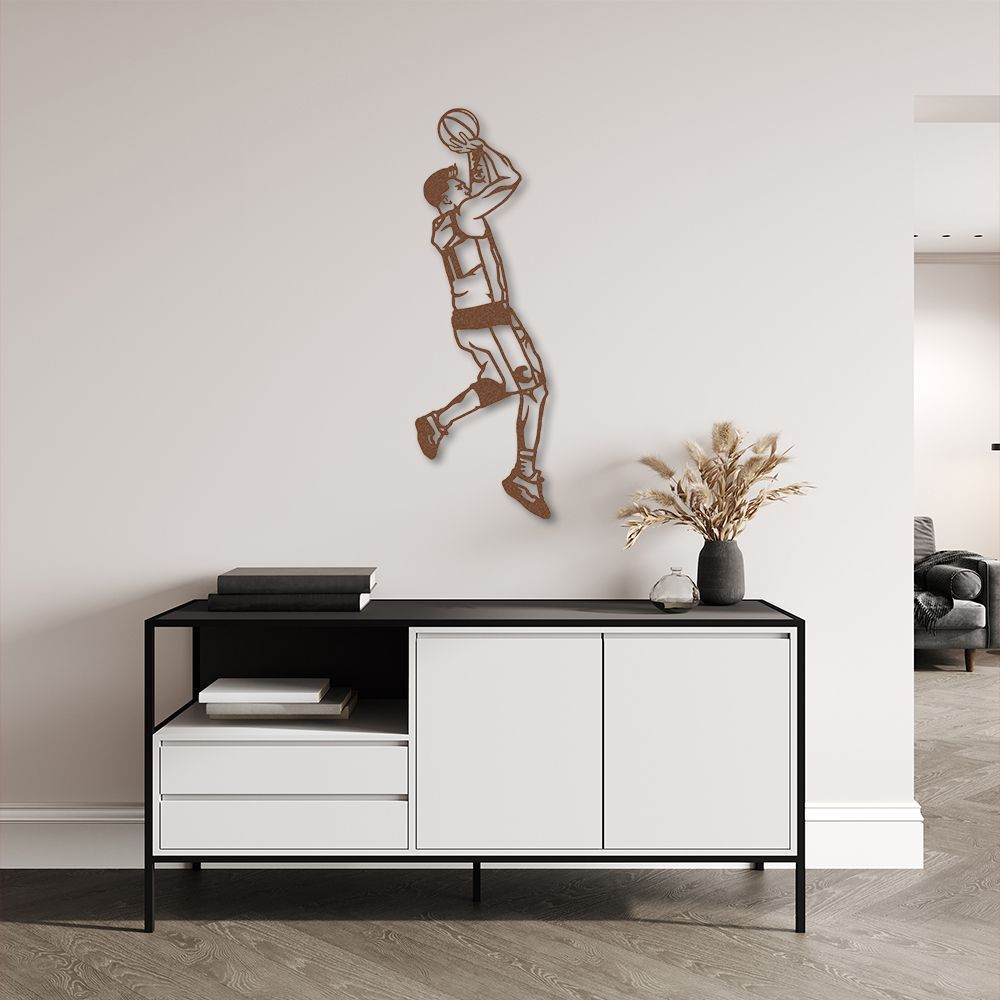 Quadro Escultura Jogador de Basquete LK 100x33 Marrom