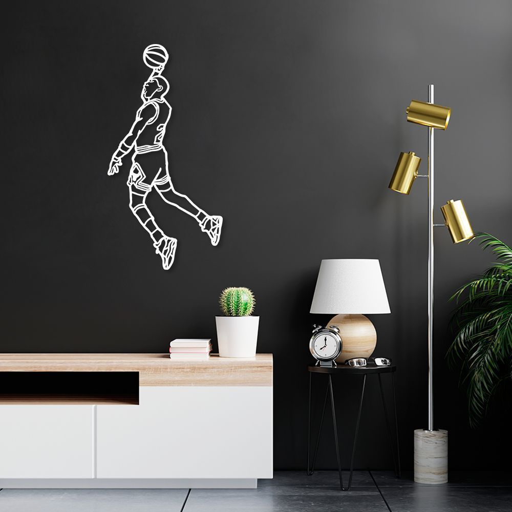 Quadro Escultura Jogador de Basquete M 60x30 Branco
