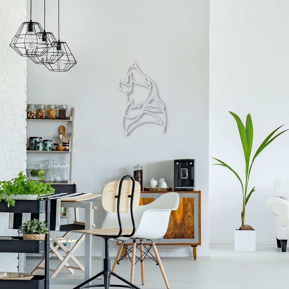 Quadro Escultura Lobo Uivando One Line 60x39 Cinza