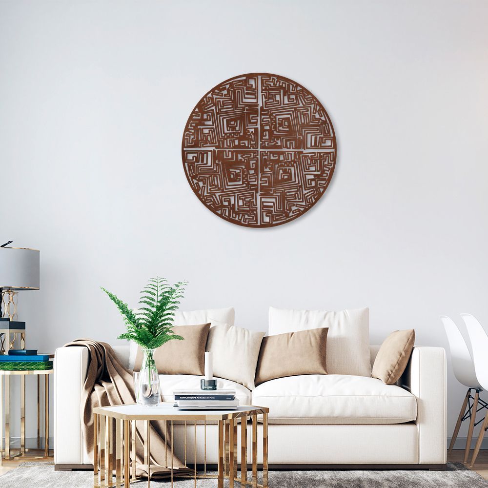 Quadro Escultura Mandala Abstrata 90x90 Marrom