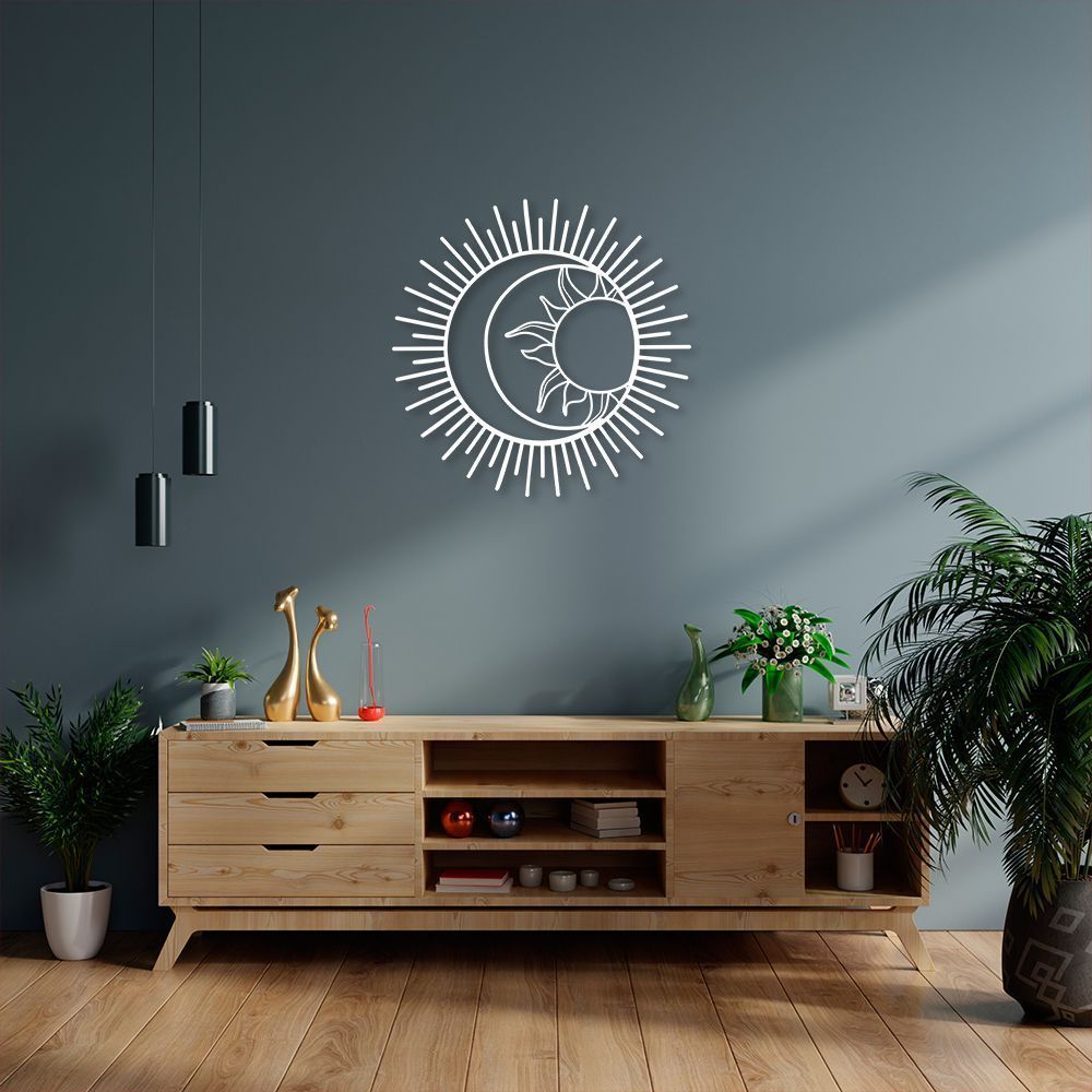 Quadro Escultura Mandala Boho Sol e Lua 90x89 Branco