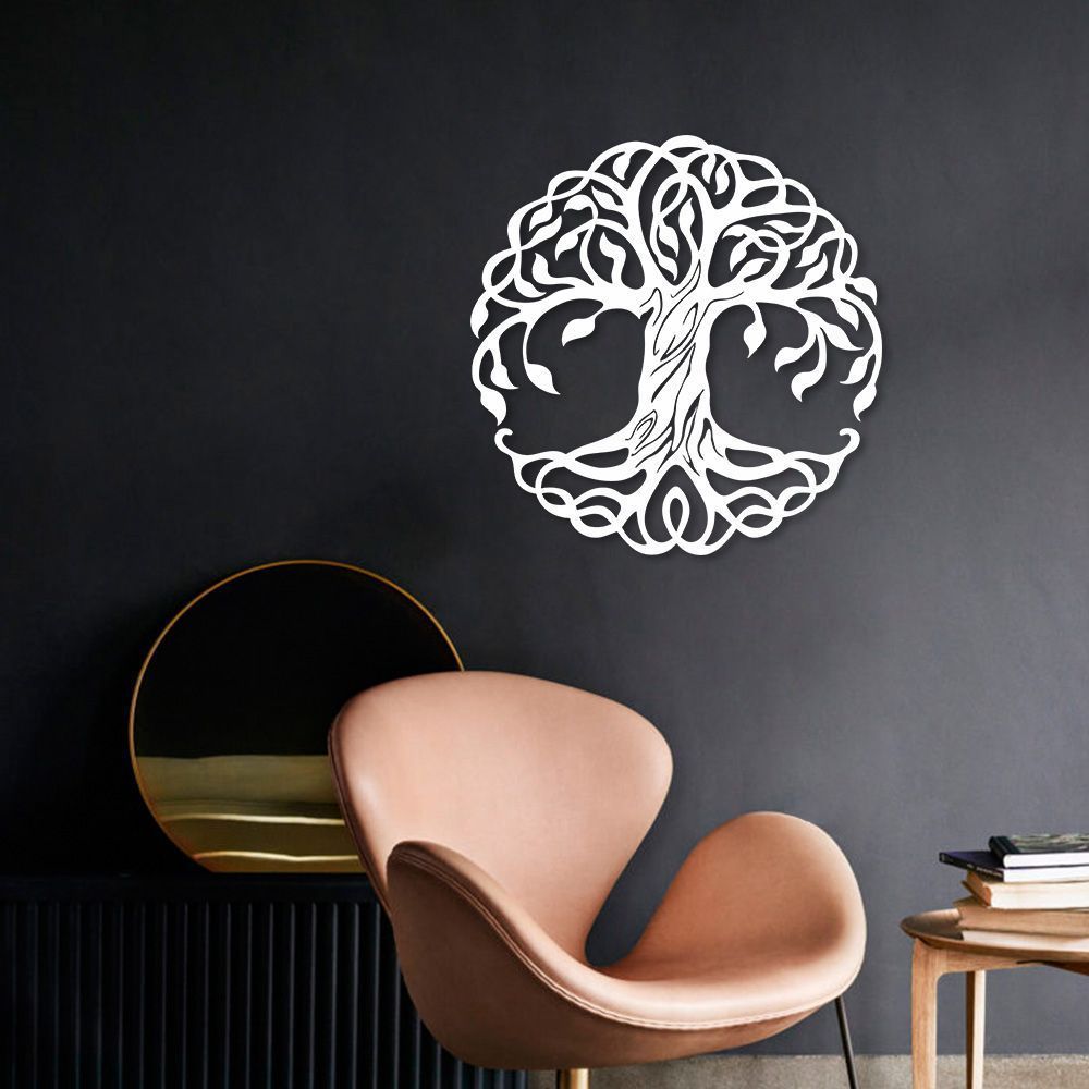 Quadro Escultura Mandala Árvore da Vida 2 90x90 Branco