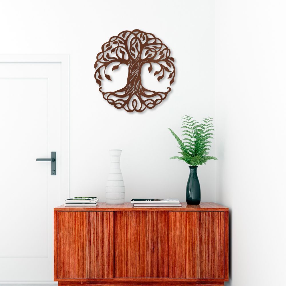 Quadro Escultura Mandala Árvore da Vida 2 90x90 Marrom