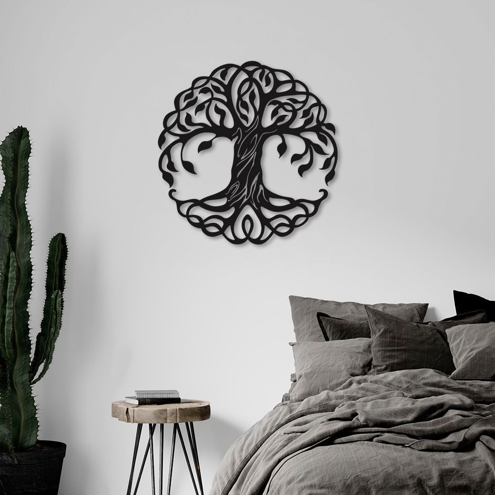 Quadro Escultura Mandala Árvore da Vida 2 90x90 Preto