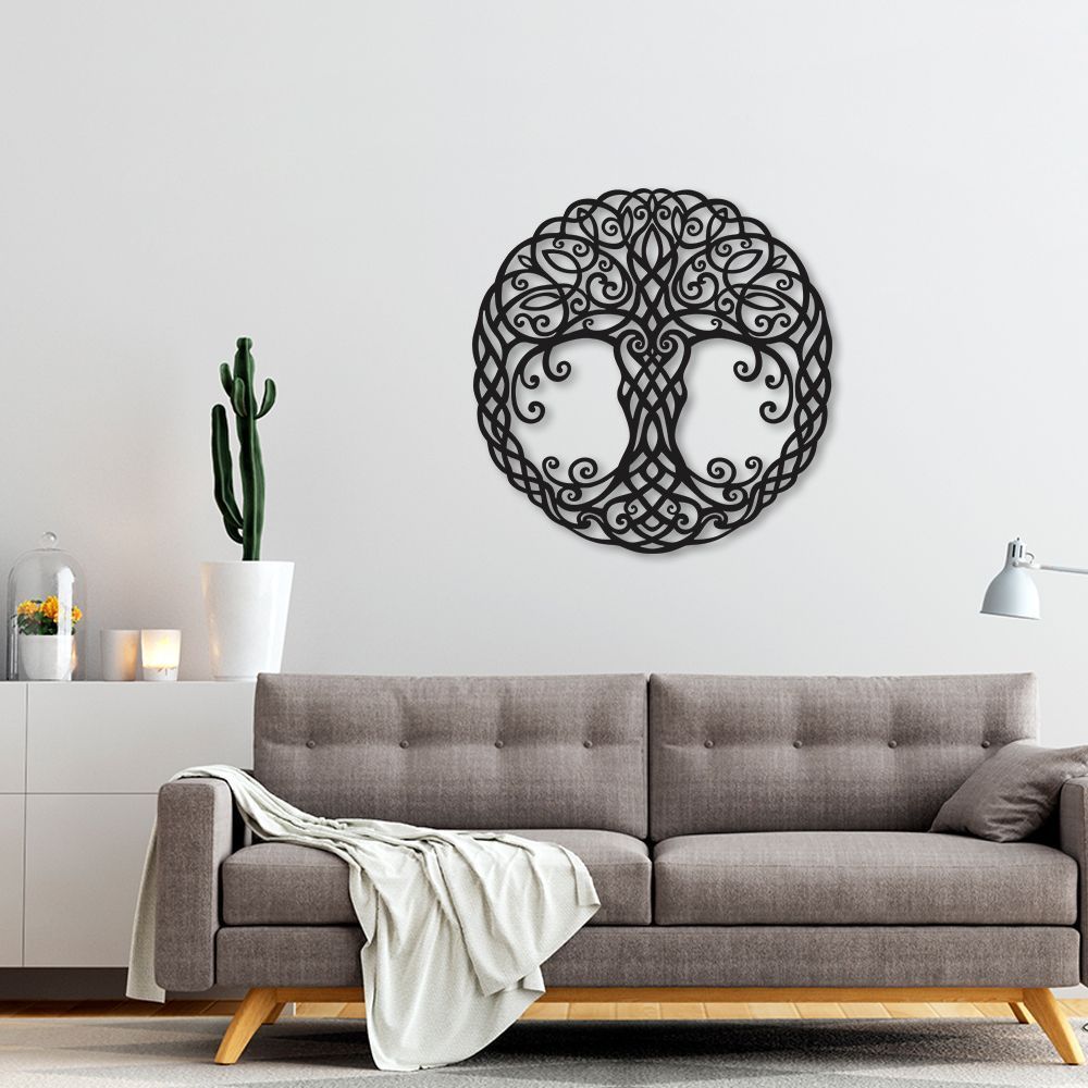 Quadro Escultura Mandala Árvore da Vida 3 120x120 Preto
