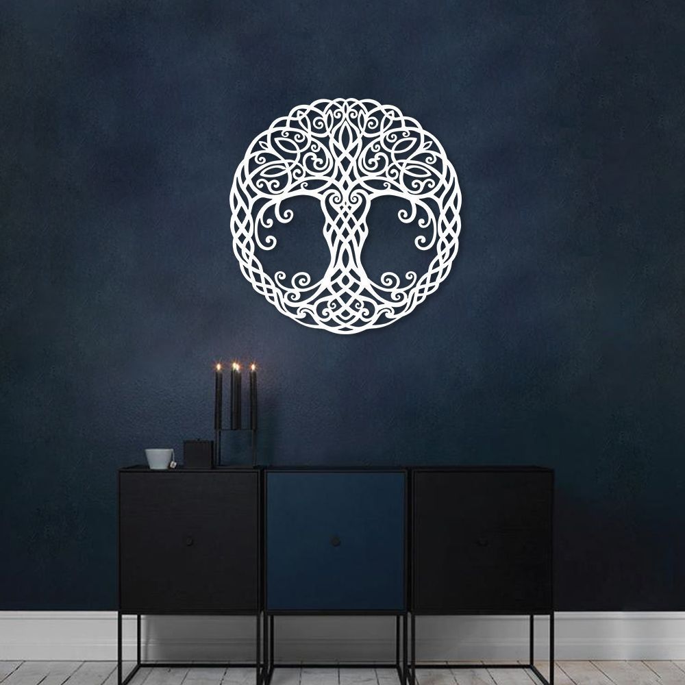 Quadro Escultura Mandala Árvore da Vida 3 90x90 Branco