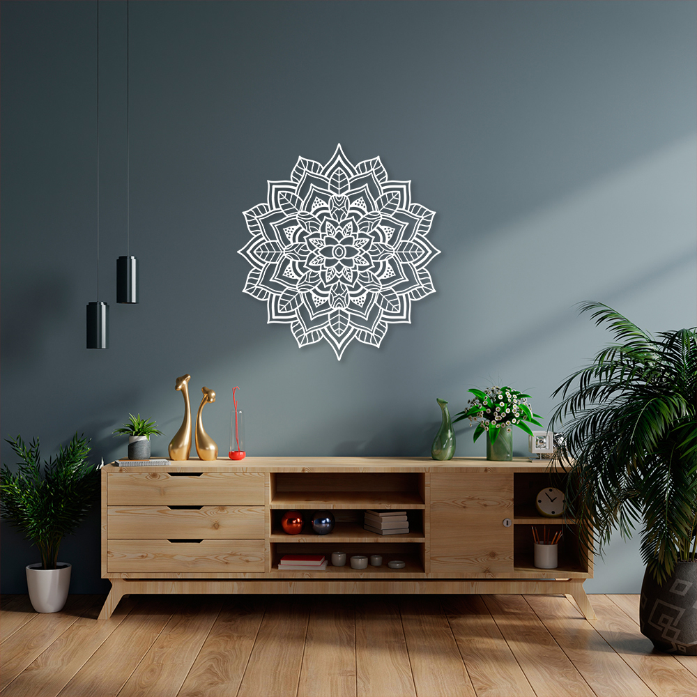 Quadro Escultura Mandala Floral Completa 80x75 Branco