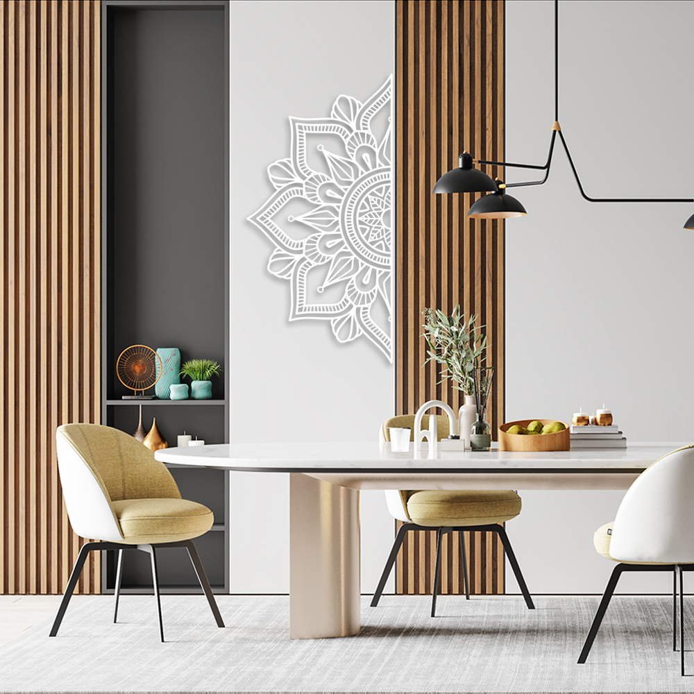 Quadro Escultura Mandala Floral Geometrico C 60x59 Branco