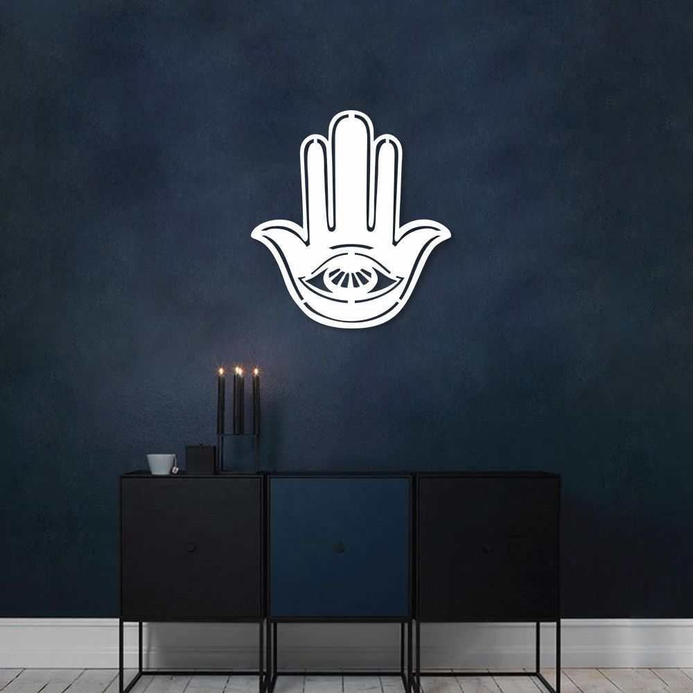 Quadro Escultura Mandala Mão de Hamsa 2 90x82 Branco