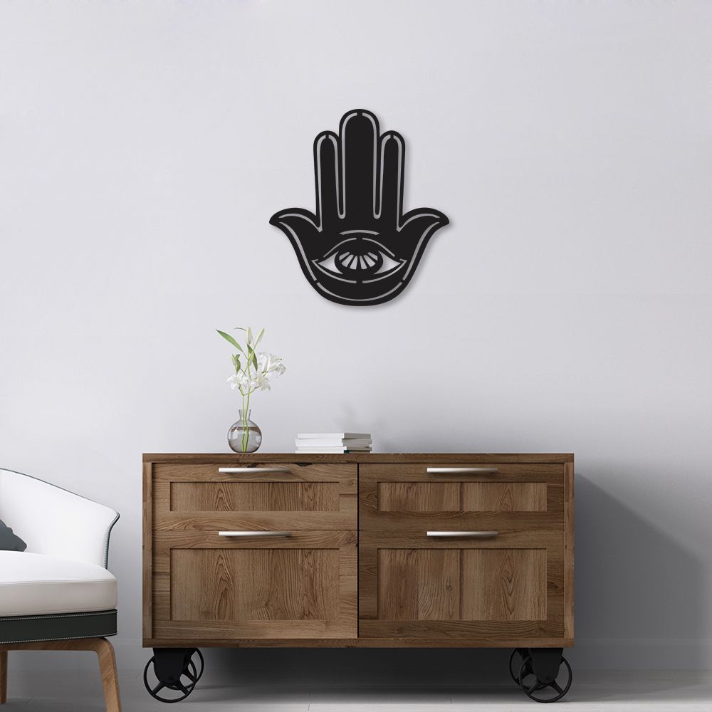 Quadro Escultura Mandala Mão de Hamsa 2 90x82 Preto