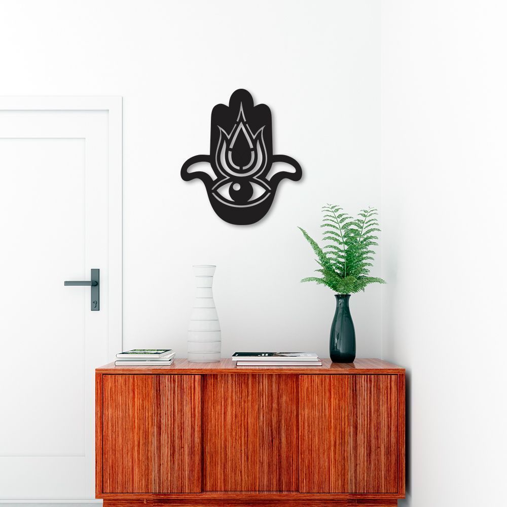 Quadro Escultura Mandala Mão de Hamsa 60x54 Preto