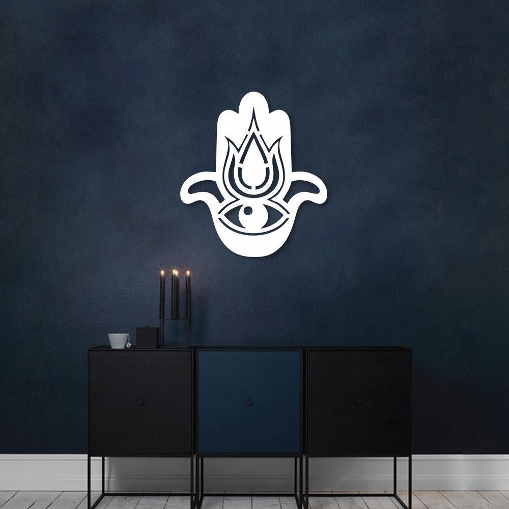 Quadro Escultura Mandala Mão de Hamsa 90x82 Branco
