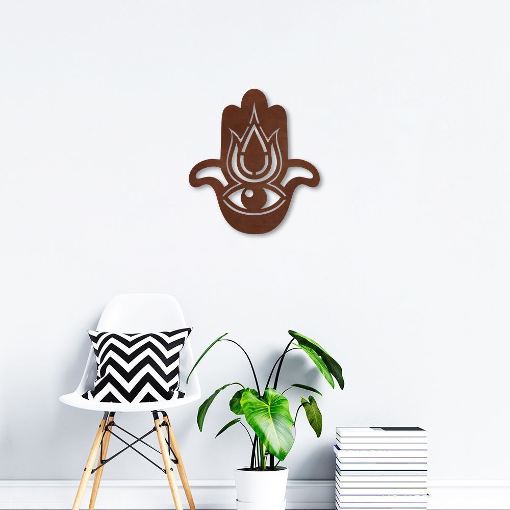 Quadro Escultura Mandala Mão de Hamsa 90x82 Marrom