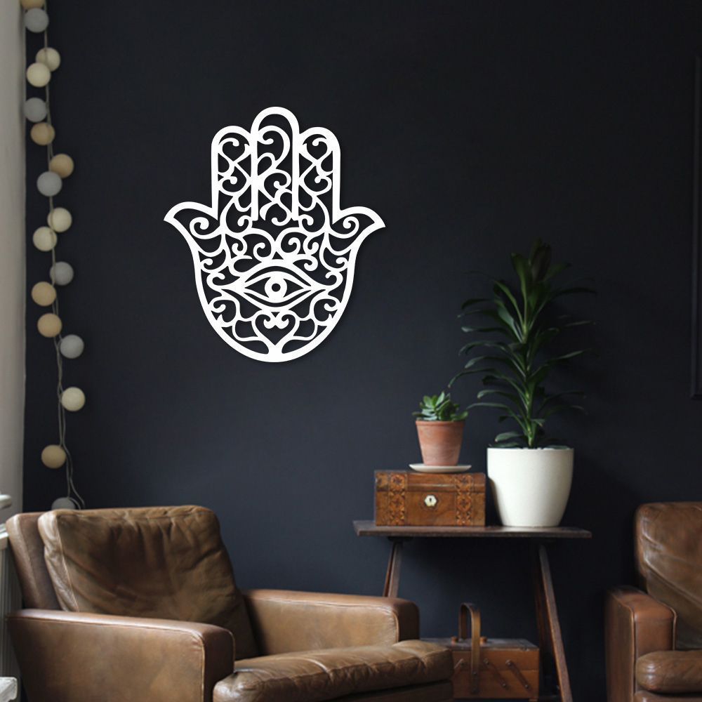 Quadro Escultura Mandala Mão de Hamsa Aramado 90x82 Branco