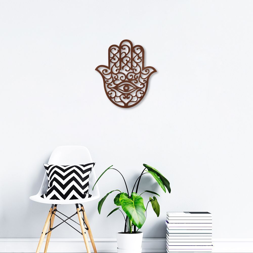 Quadro Escultura Mandala Mão de Hamsa Aramado 90x82 Marrom
