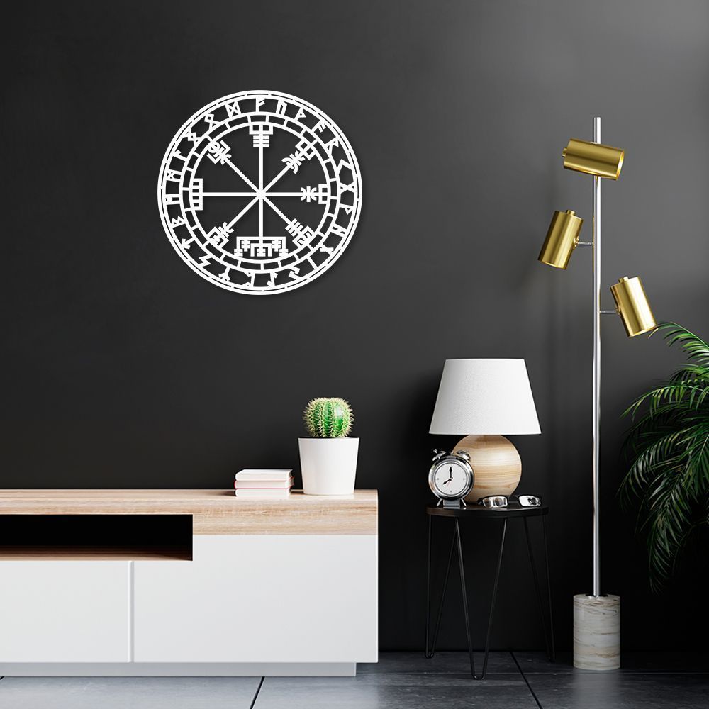 Quadro Escultura Mandala Nórdica Vegvisir 90x90 Branco