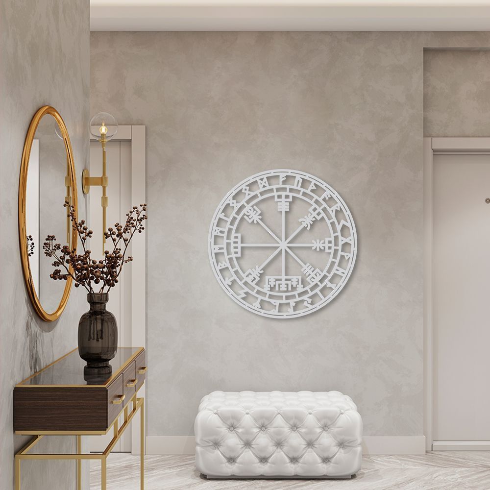 Quadro Escultura Mandala Nórdica Vegvisir 90x90 Cinza
