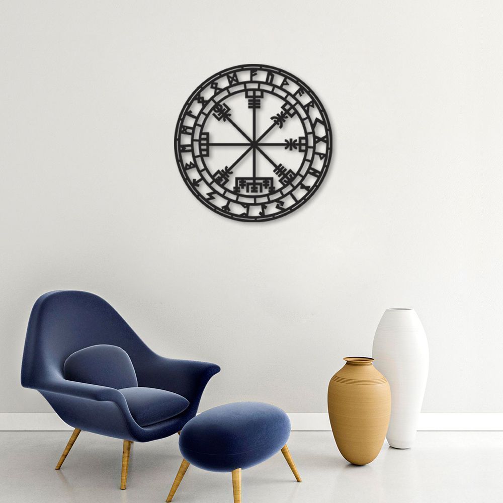 Quadro Escultura Mandala Nórdica Vegvisir 90x90 Preto