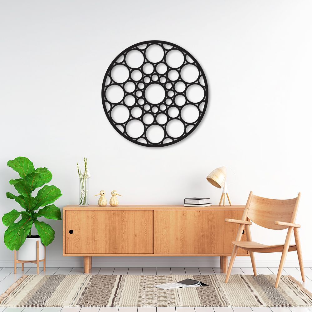 Quadro Escultura Mandala Orbital 90x90 Preto