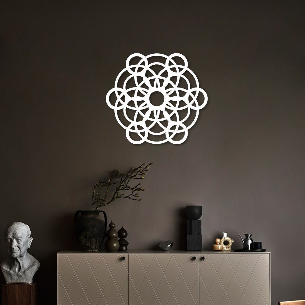 Quadro Escultura Mandala de Circulos 60x53 Branco