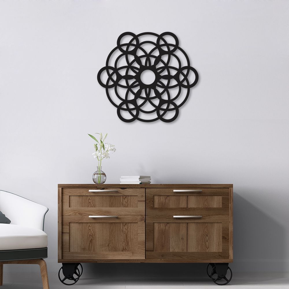 Quadro Escultura Mandala de Circulos 90x80 Preto
