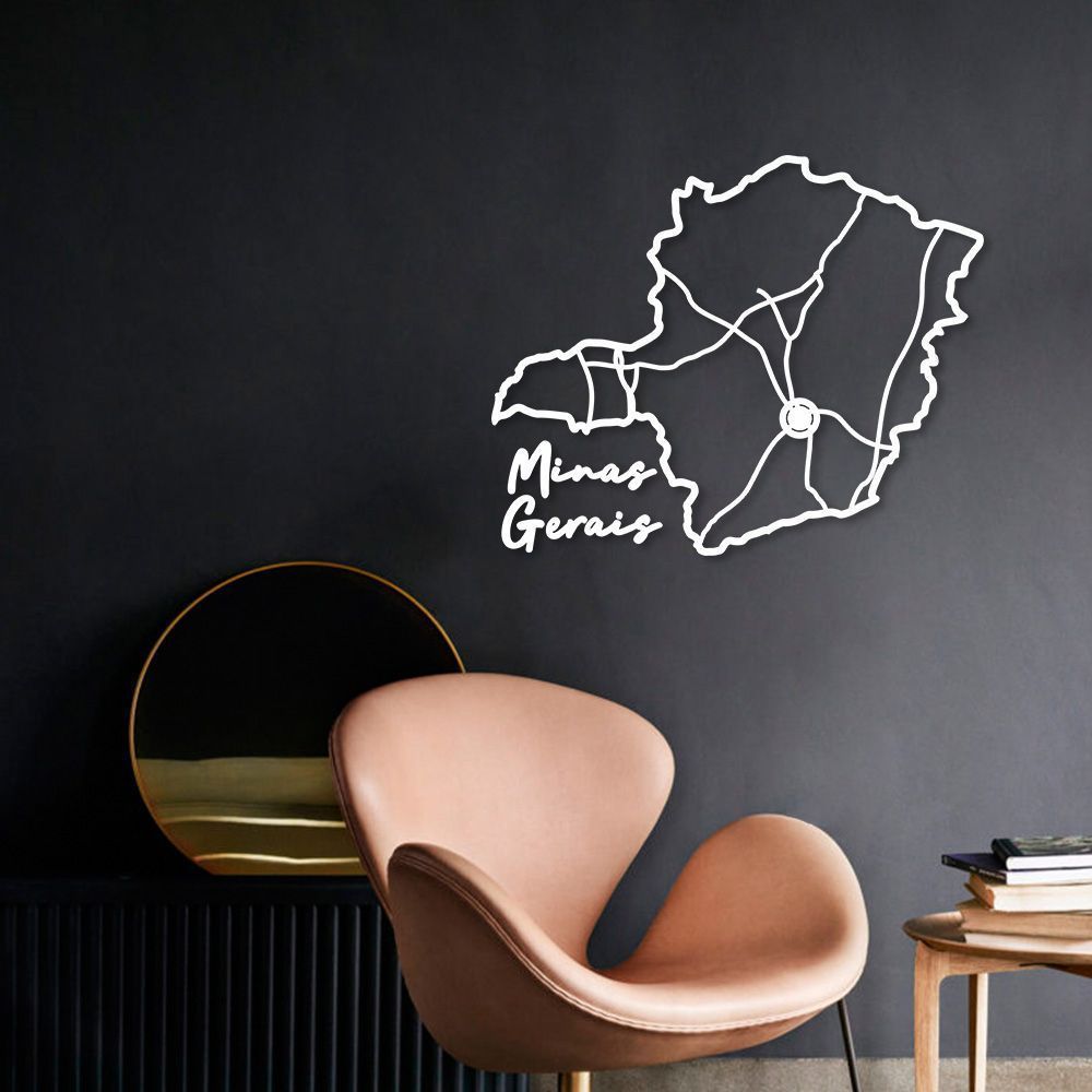 Quadro Escultura Mapa Estado de Minas Gerais 90x73 Branco