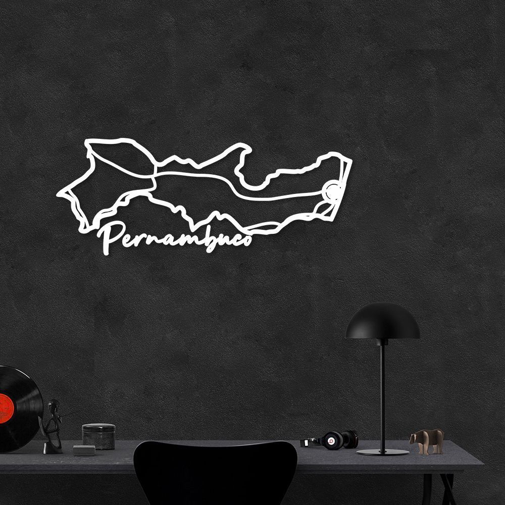 Quadro Escultura Mapa Estado de Pernambuco 90x35 Branco