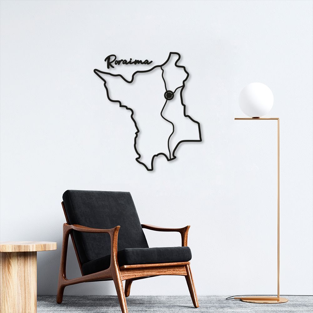 Quadro Escultura Mapa Estado de Roraima 90x82 Preto
