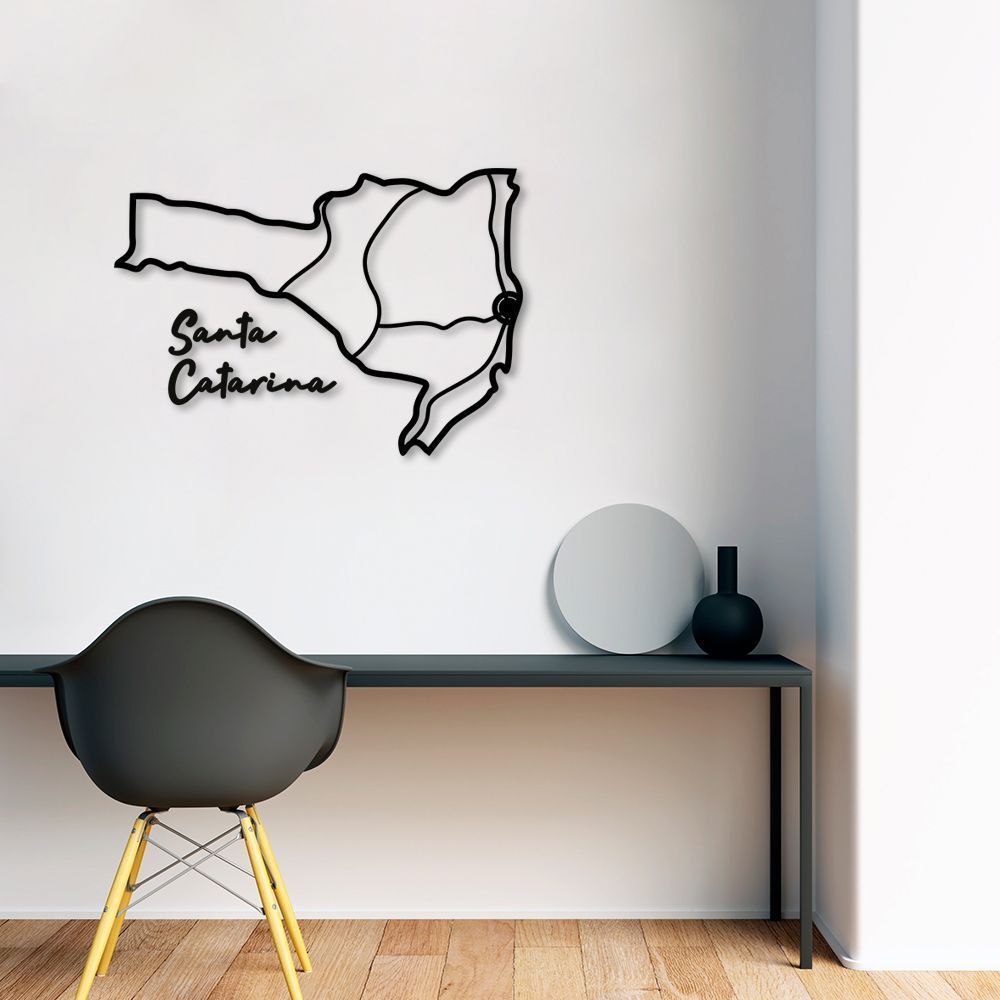Quadro Escultura Mapa Estado de SC 90x63 Preto