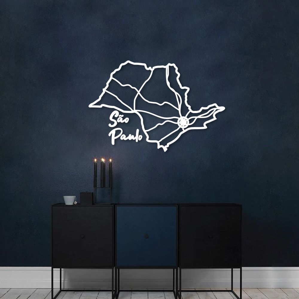 Quadro Escultura Mapa Estado de São Paulo 150x100 Branco