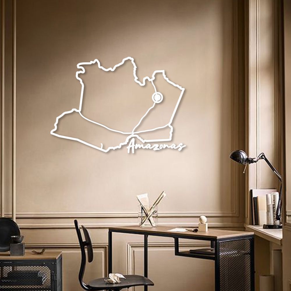 Quadro Escultura Mapa Estado do Amazonas 90x64 Branco