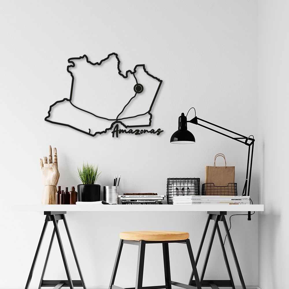 Quadro Escultura Mapa Estado do Amazonas 90x64 Preto