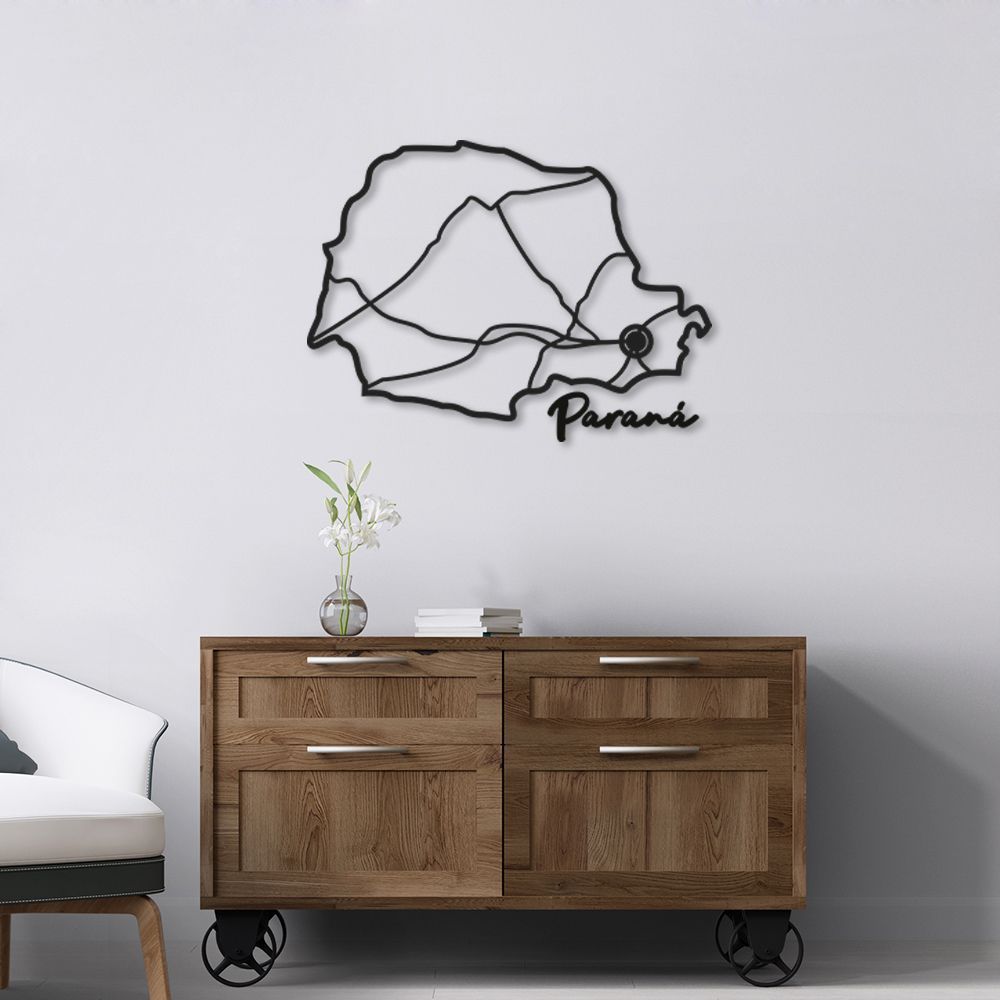Quadro Escultura Mapa Estado do Paraná 90x67 Preto