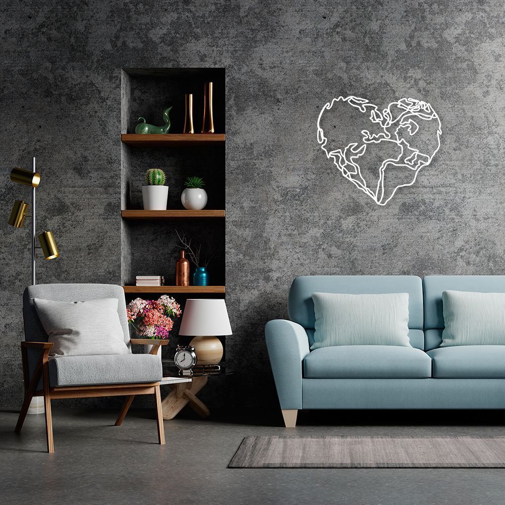 Quadro Escultura Mapa Mundi Coração 120x105 Branco