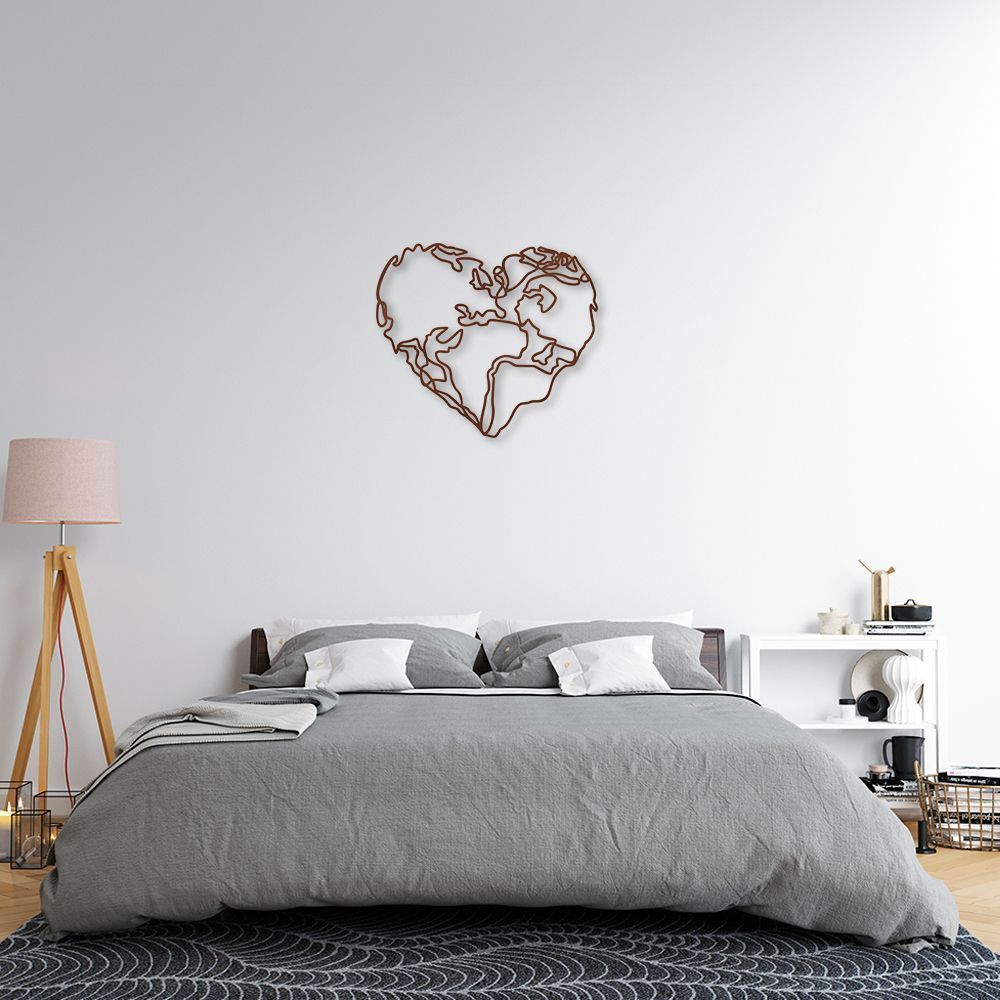 Quadro Escultura Mapa Mundi Coração 150x137 Marrom