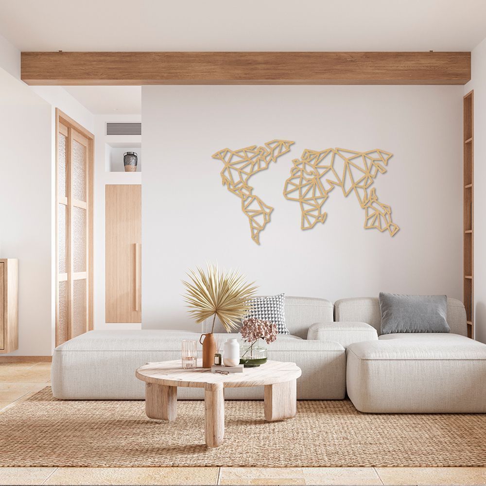 Quadro Escultura Mapa Mundi Poligonal 200x112 Areia