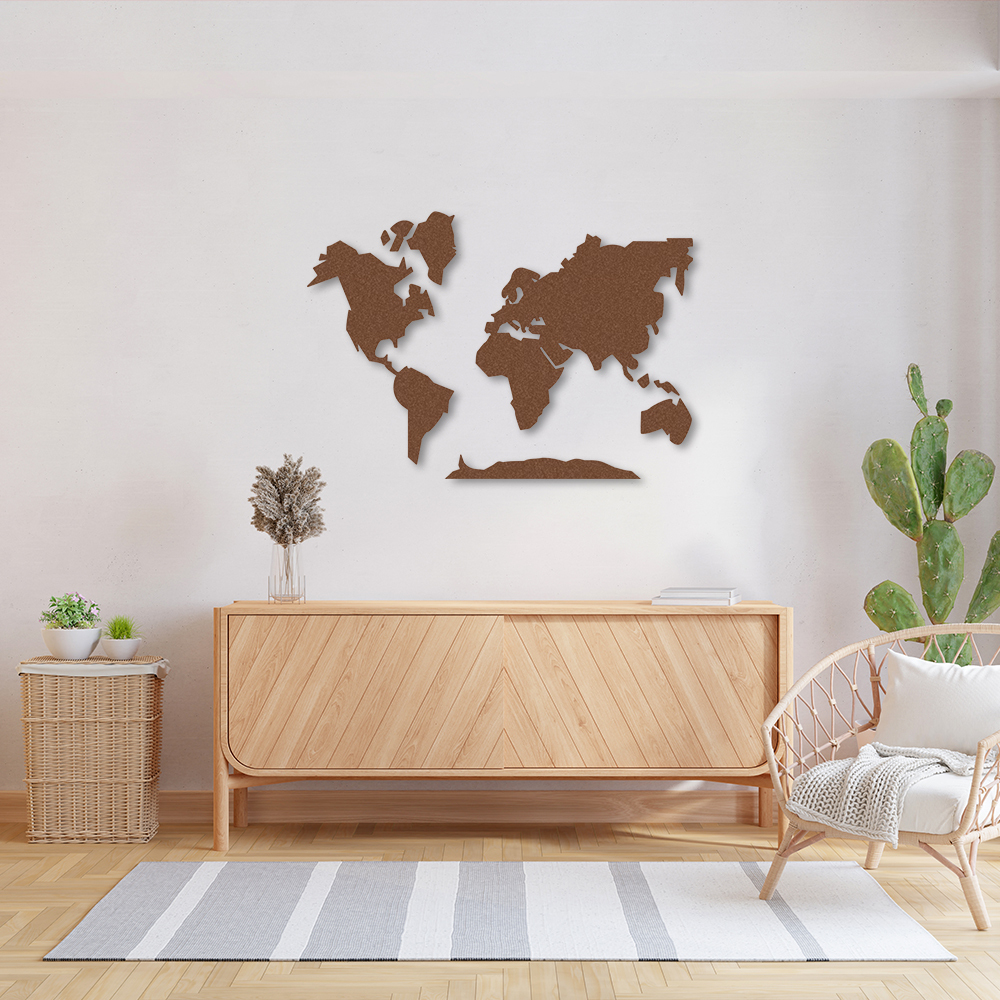 Quadro Escultura Mapa Mundi com Antártida 100x69 Marrom