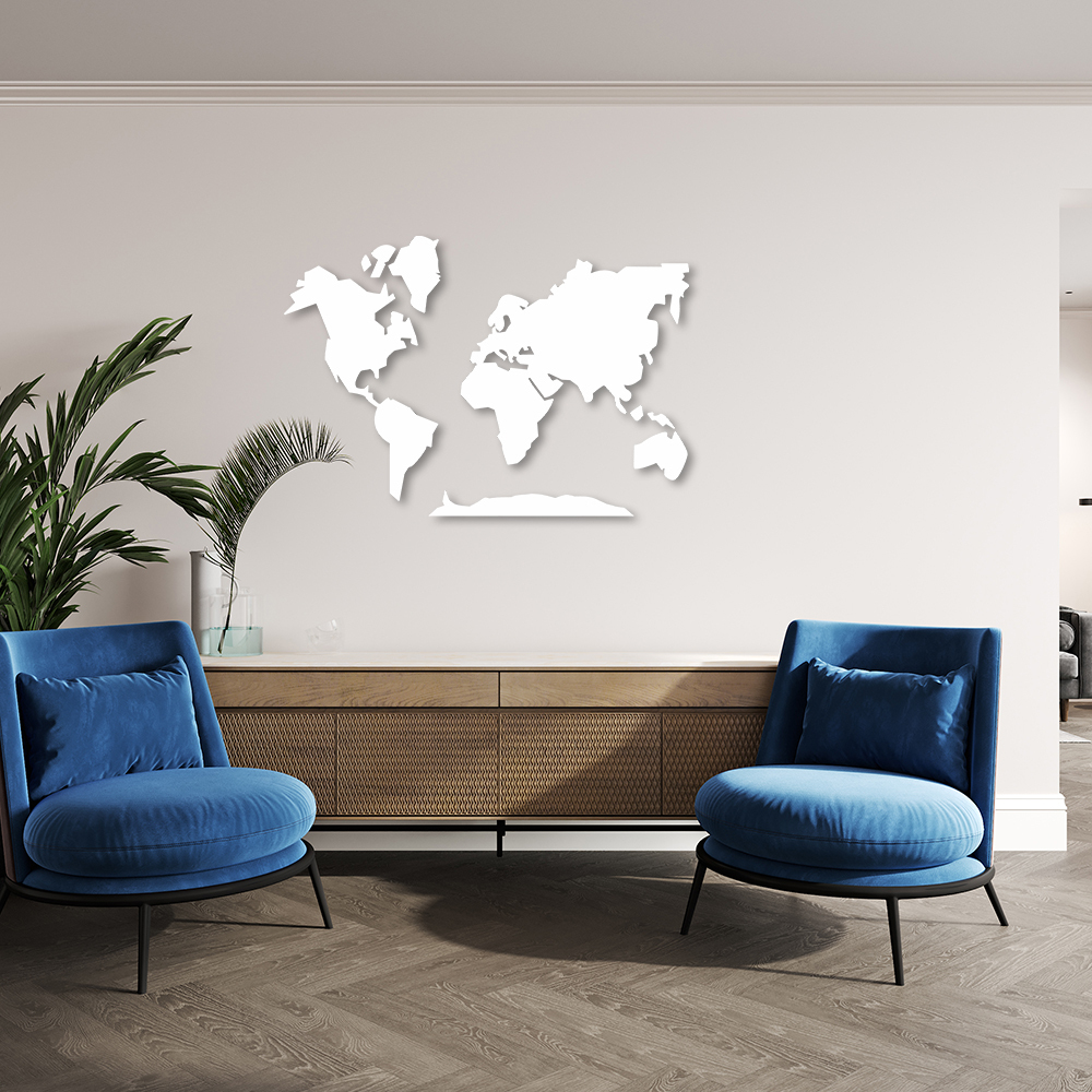 Quadro Escultura Mapa Mundi com Antártida 150x103 Branco