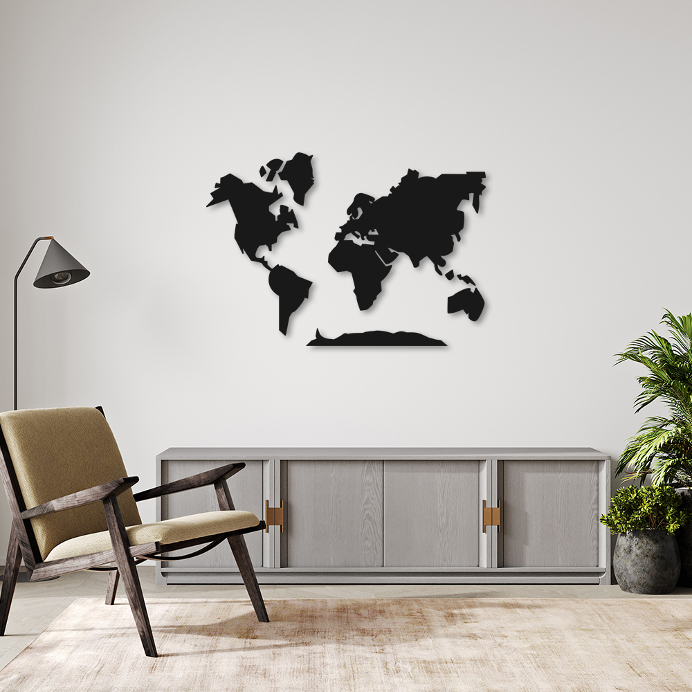 Quadro Escultura Mapa Mundi com Antártida 150x103 Preto