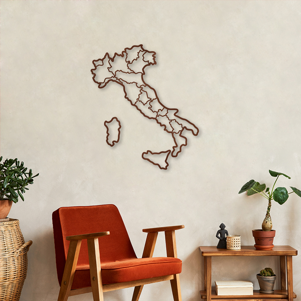 Quadro Escultura Mapa da Itália 120x103 Marrom