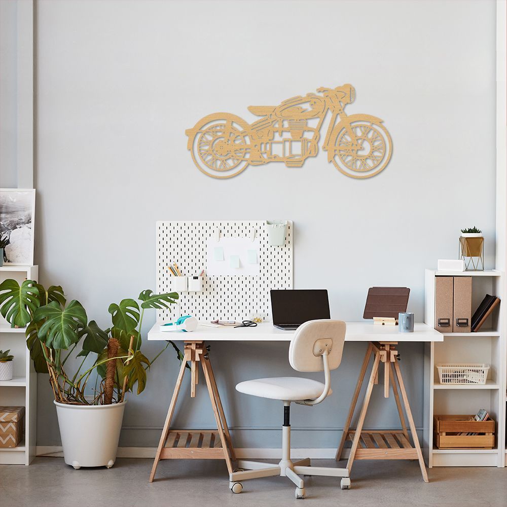 Quadro Escultura Motocicleta Vintage 60x28 Areia