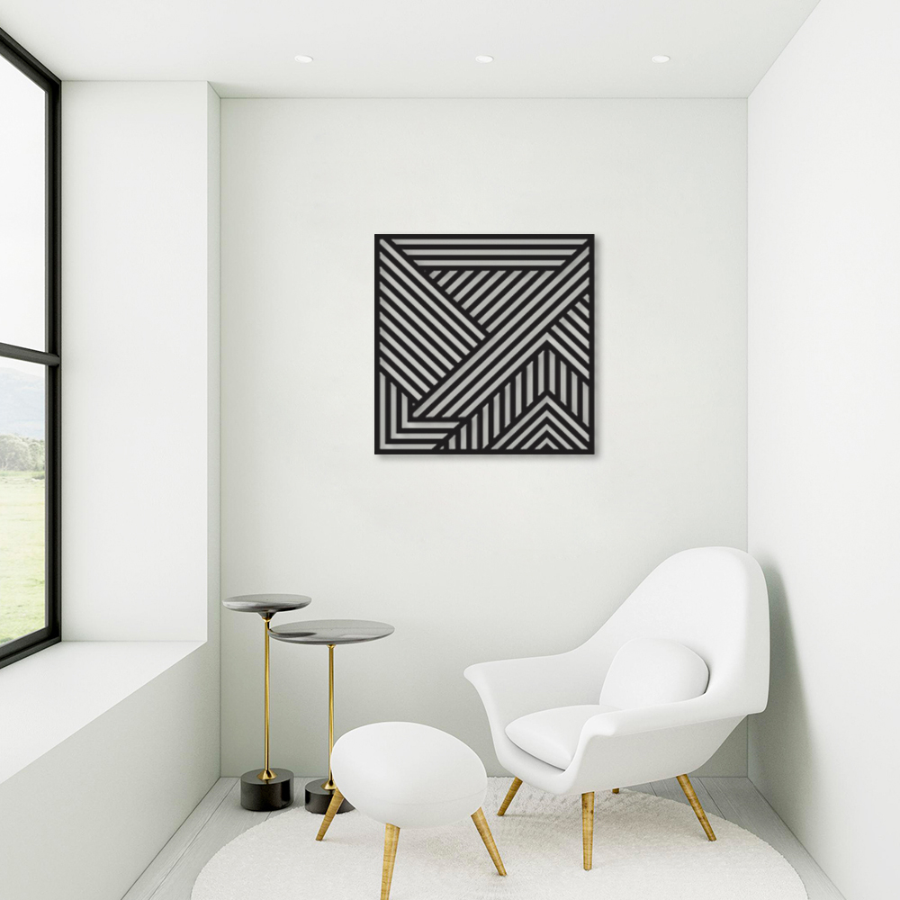 Quadro Escultura Painel Abstrato Geometrico 90x90 Preto