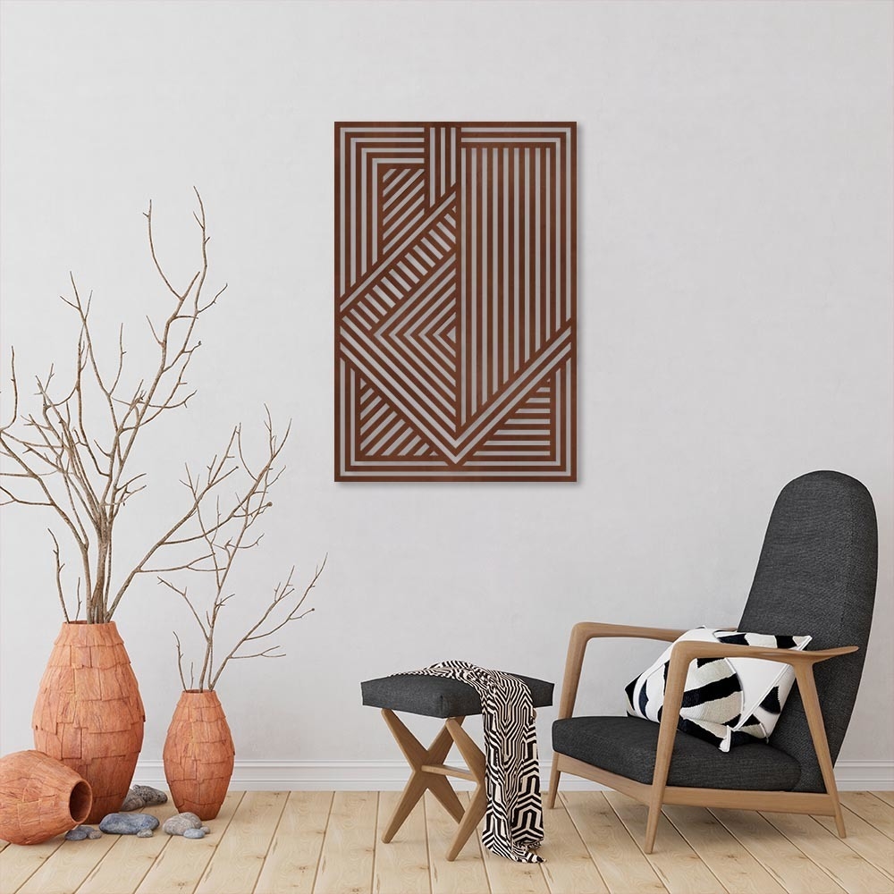 Quadro Escultura Painel Abstrato Triângulo 60x40 Marrom