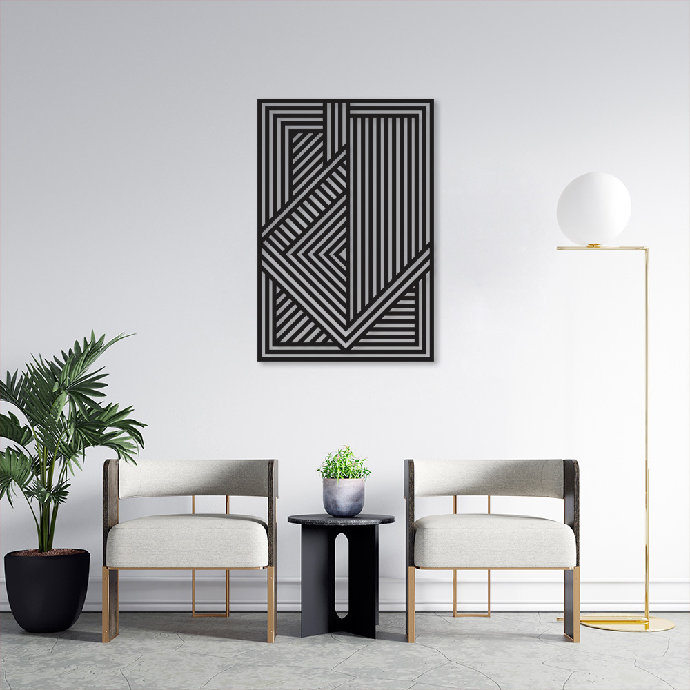 Quadro Escultura Painel Abstrato Triângulo 90x90 Preto