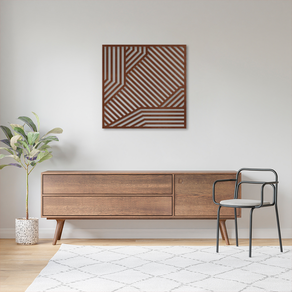 Quadro Escultura Painel Abstrato Waves Quadrado 60x60 Marrom