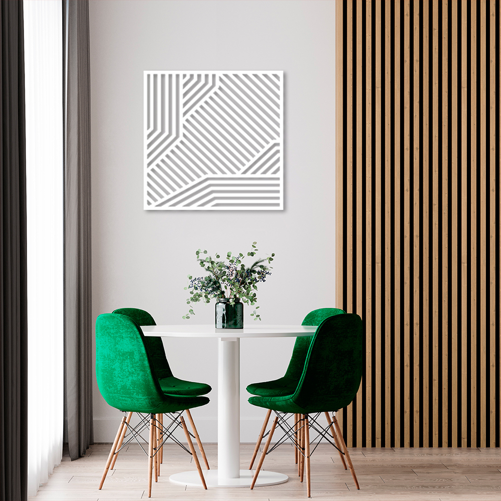 Quadro Escultura Painel Abstrato Waves Quadrado 90x90 Branco